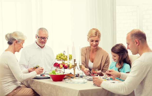 happy family eating together
